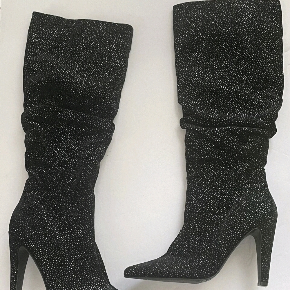 Elegant Black Sparkle Heeled Boots